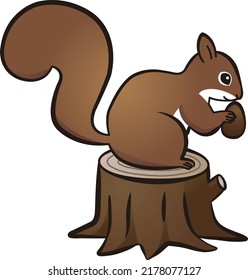 Illustration of a squirrel and a stump drawn with a powerful line drawing