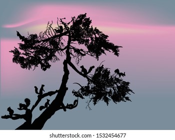 illustration with squirrels on large black tree