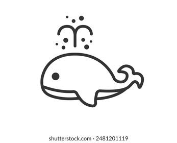 Illustration of a squirting whale icon (line drawing).