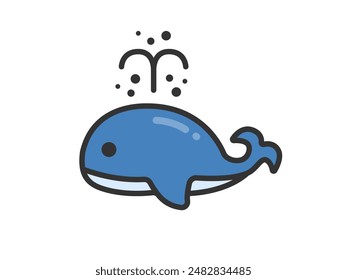 Illustration of a squirting whale icon (line drawing color).