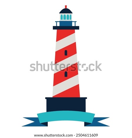 Illustration of St. Augustine Lighthouse with a blue banner underneath on a blue sky background.