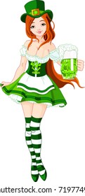 Illustration of St. Patrick?s Day  Irish girl serving beer