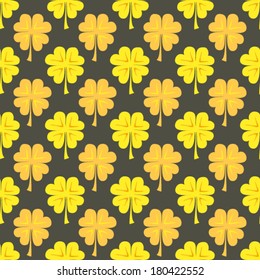 Illustration of St Patrick Day gold clover seamless pattern
