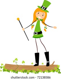 Illustration of a St. Patrick Girl on Log