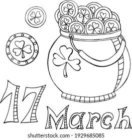 Illustration St Patrick's Day decorative hand drawn . Vector illustration for coloring book.
