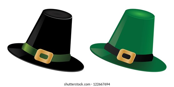 Illustration of St. Patrick's day green and black hats of a leprechaun.