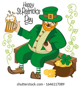 Illustration for St. Patrick's Day. Greeting card, poster or banner with traditional design elements and hand lettering Happy St. Patrick's Day.