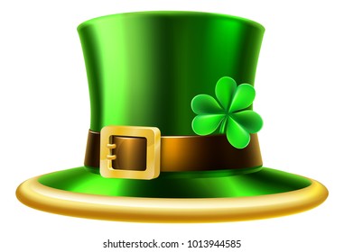 An illustration of a St Patricks day leprechaun shamrock green hat