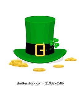 Illustration for St. Patrick's day. Leprechaun hat and gold coins.