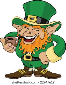 Illustration of St. Patrick's Day leprechaun smoking a pipe