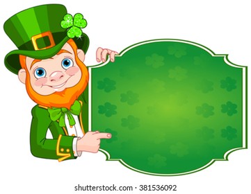 Illustration of St. Patrick's Day Leprechaun holds sign