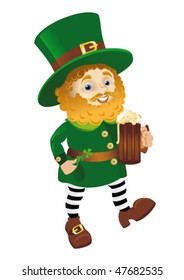 Illustration of St. Patrick's Day leprechaun with ale