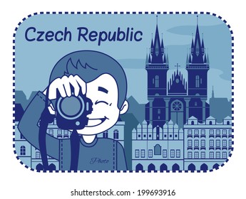 Illustration with St. Vitus Cathedral in Prague. Vector illustration