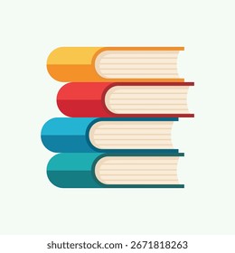 Ilustración de una pila de libros en colores brillantes sobre un fondo pastel que representa la educación, la lectura y el conocimiento con un diseño simple y limpio para uso creativo, profesional o educativo