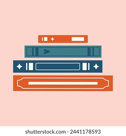 Illustration of stack of books. Cute vector clip art for cards, banners, stickers, badges. Design for book festival. Flat cartoon style.