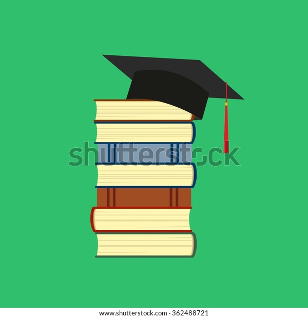 Illustration Stack Books Hat Graduate 