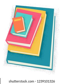 Ilustración de una pila de libros de los más pequeños a los más grandes