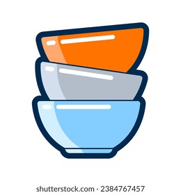 Illustration of stack of bowls. Stylized kitchen utensil item.