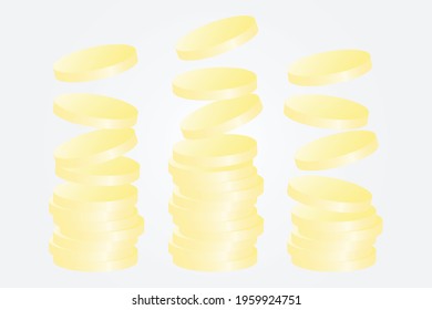 Illustration of stack of coins in golden yellow color. on a gray background