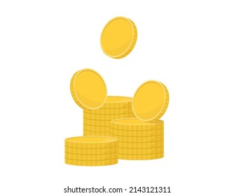 Illustration of a stack of coins. No text. Money, currency, asset accumulate. Vector elements on white background.