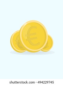 Illustration of a stack of coins, sticker and logo
