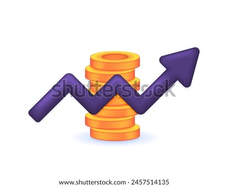 illustration of a stack of coins and an upward arrow. increased sales. profits and income increase. revenue continues to rise. icon or symbol. minimalist 3d illustration concept design. graphic