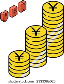 Illustration of a stack of Japanese coins. Isometric material for investment and economic infographics.