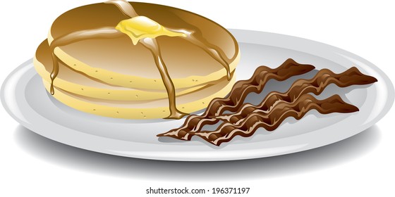 Illustration of a stack of pancakes with bacon.