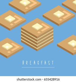 An Illustration of stack of pancakes with and butter.isometric vector.breakfast concept.