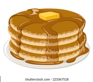 An Illustration of stack of pancakes with syrup and butter