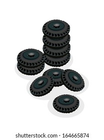 Illustration Stack of Ty res, Tires or Car Wheels, Equipment for A Car or A Truck Isolated on A White Background. 