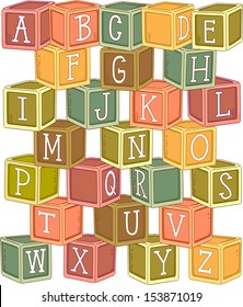 Illustration of a Stack of Wooden Blocks Etched with Letters of the Alphabet