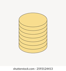 Illustration of a stack of yellow coins. The coins are neatly arranged in a vertical stack. Simple and clean design of stacked coins on a white background. Vector illustration.