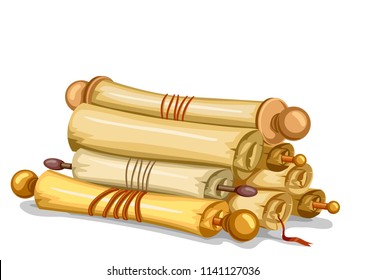 Illustration of a Stack of Yellow Tainted Old Paper Scrolls