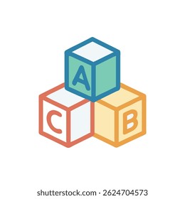 Illustration of stacked alphabet blocks with A, B, and C on them. Simple design on a White Background.