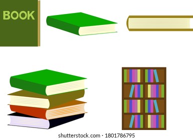 Illustration of stacked books, books seen from the side, books seen from the top
