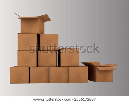 An illustration of stacked cardboard boxes on a gray background, showcasing neat arrangement and realistic details. The design emphasizes storage, organization, and industrial themes