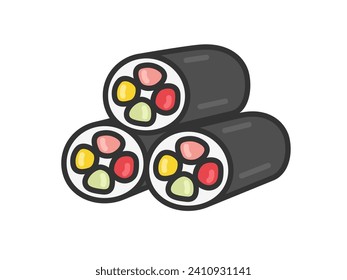 Illustration of a stacked ehomaki icon (line drawing color).