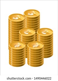 Illustration of stacked gold coins (US dollar, Japanese yen, euro) 2, financial and investment image infographic