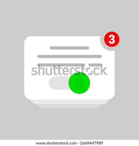 illustration of stacked notification icons with toggle switch. app notification settings, push notifications, user preferences, and alert management. for digital interfaces, mobile apps, UI concepts