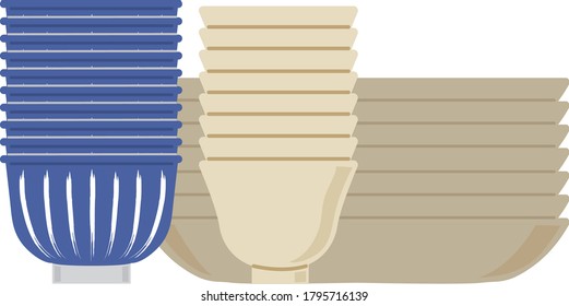 
Illustration of stacked plates and bowls