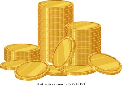 Illustration of stacked and scattered gold coins