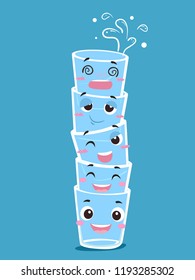 Illustration Of Stacked Shot Glasses Mascot In Various State Of Drunkenness