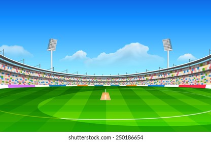 illustration of stadium of cricket with pitch