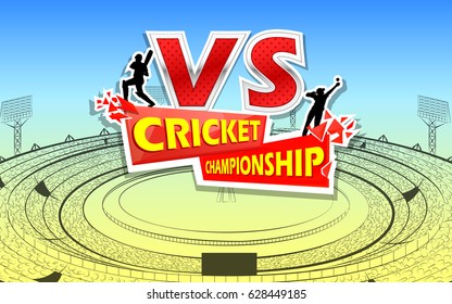 illustration of Stadium of Cricket with pitch and VS versus text