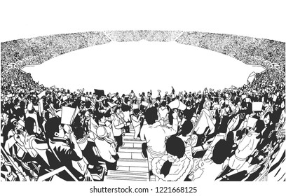 
Illustration of stadium crowd cheering