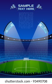 illustration of stadium with floodlight and crowd