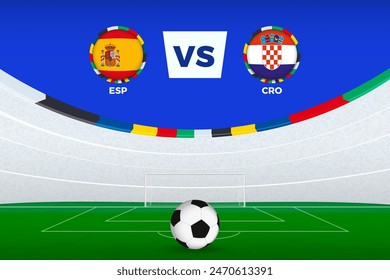 Illustration of stadium for football match between Spain and Croatia, stylized template from soccer tournament. Vector illustration.