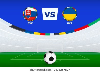 Illustration of stadium for football match between Slovakia and Ukraine, stylized template from soccer tournament. Vector illustration.