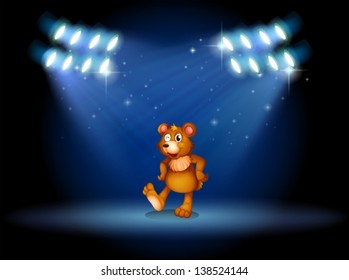 Illustration of a stage with a bear dancing at the center